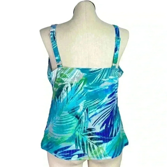 Simply Swim Women 24W Tropical Leaf Print Tankini Swim Top Blue White Padded NEW - Picture 6 of 12